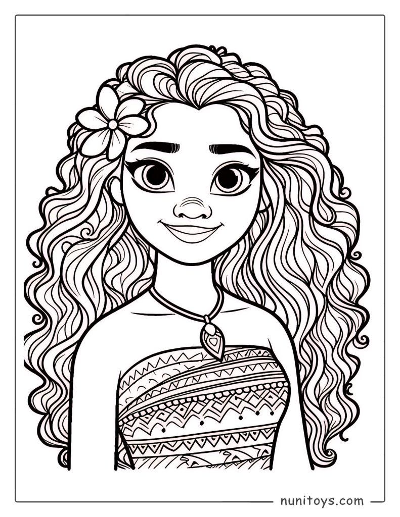 Moana joven sonriendo – Página para colorear