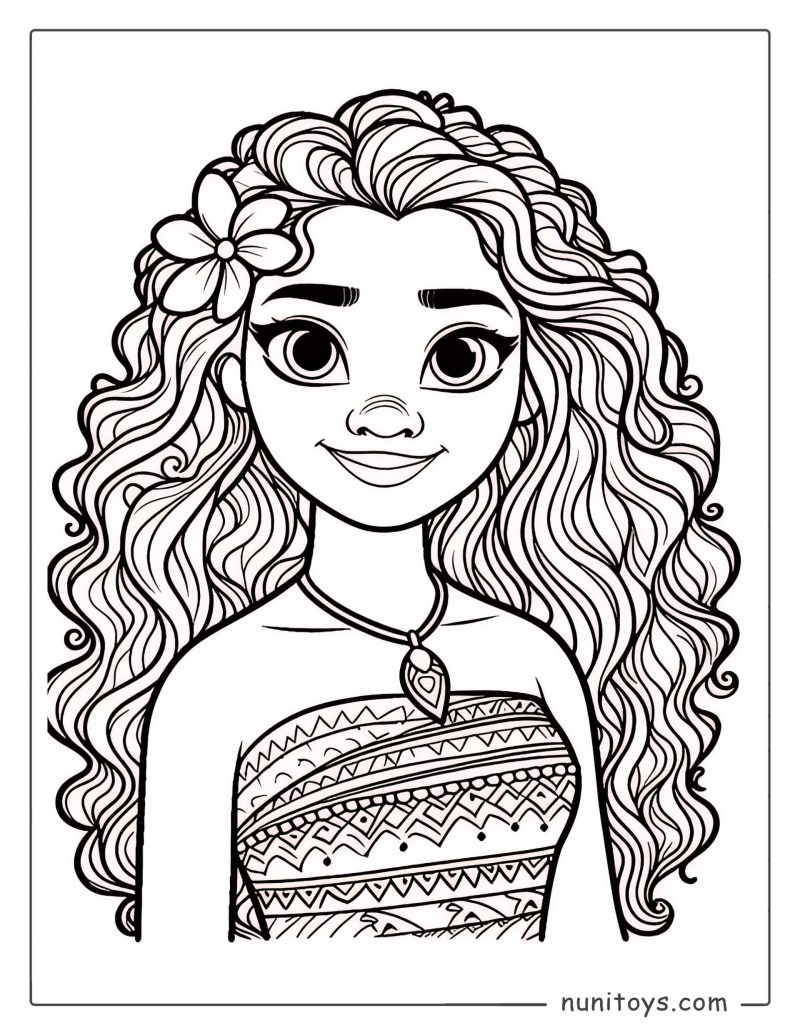 Moana joven sonriendo – Página para colorear