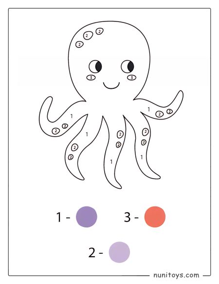 Octopus Coloring page by Numbers for Preschoolers