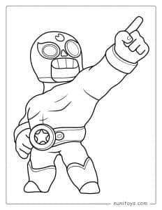 Página para colorear de El Primo de Brawl Stars señalando hacia arriba