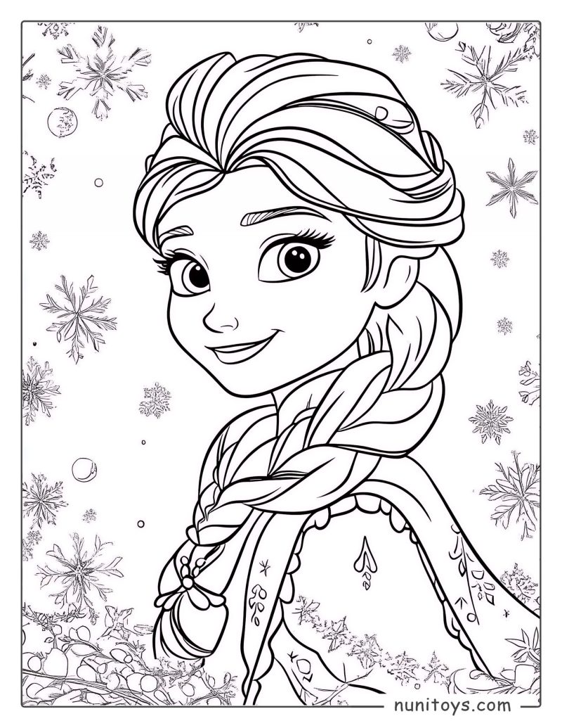 Página para colorear de Elsa sonriendo suavemente