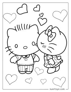 Página para colorear de Hello Kitty besando a Dear Daniel