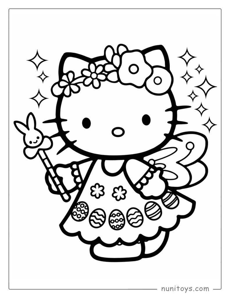 Página para colorear de Hello Kitty como hada de Pascua
