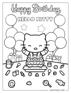 Página para colorear de Hello Kitty de cumpleaños