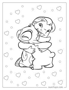 Página para colorear de Lilo y Stitch abrazándose
