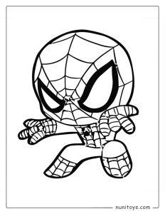 Página para colorear de Spiderman chibi en acción