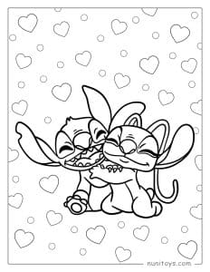 Página para colorear de Stitch abrazando a Ángel