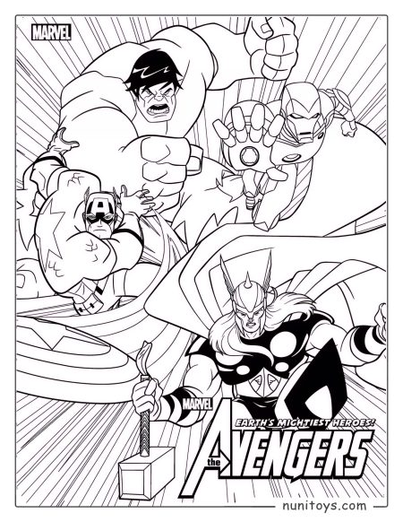 Página para colorear de los superhéroes de los Vengadores