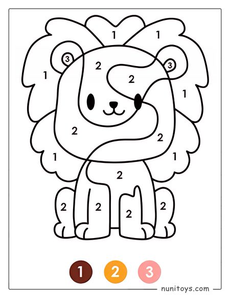 Página para colorear de un león adorable por números