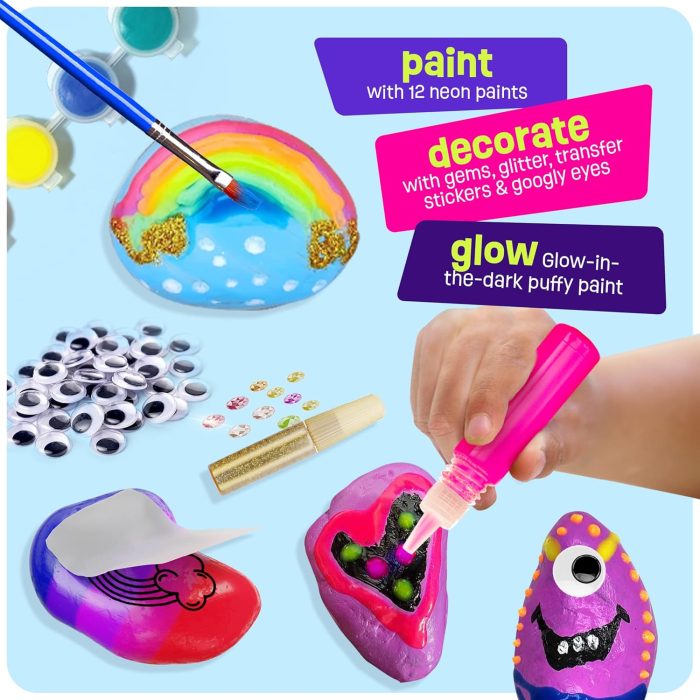 Glow in the Dark Rock Painting Kit for Kids – Creative Art Craft Set