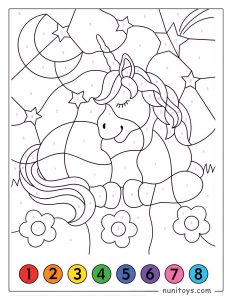 Sleeping Unicorn Coloring Page by Numbers with Stars