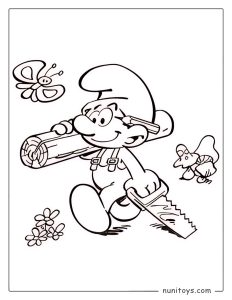 Smurf Carpenter Carrying Wood Coloring Page