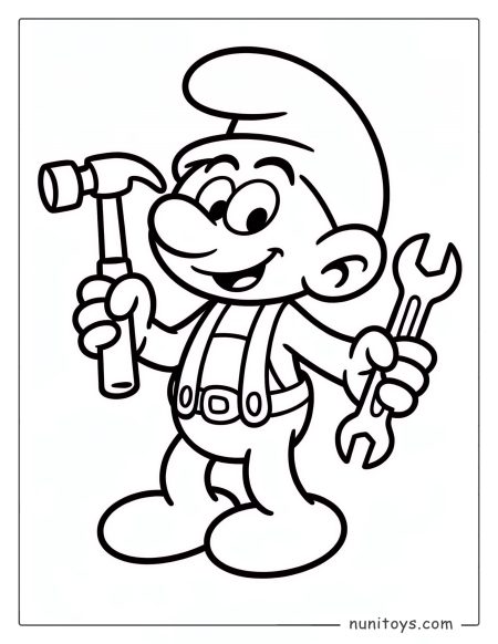 Smurf Mechanic Holding Tools Coloring Page