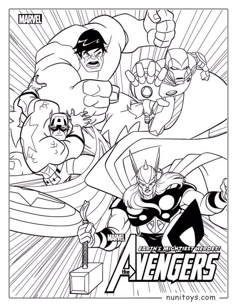 The Avengers Superheroes Coloring Page