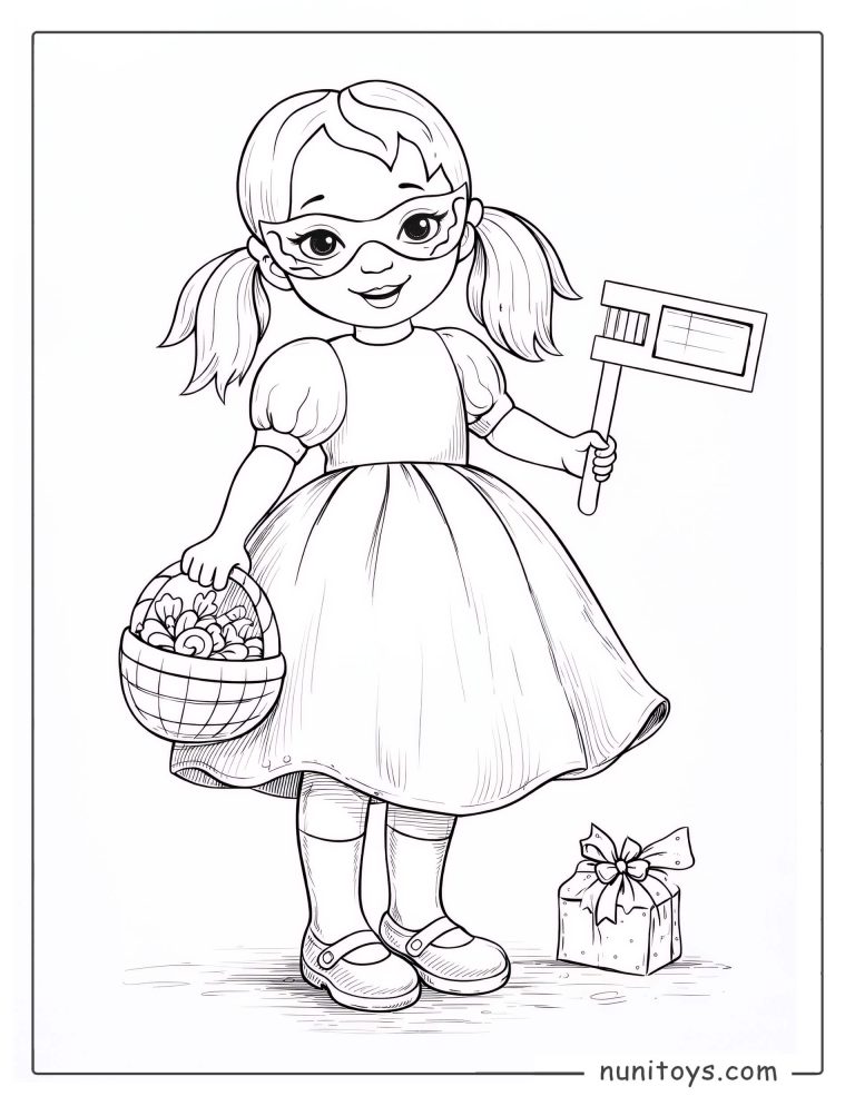 Coloriage de fillette déguisée pour Pourim