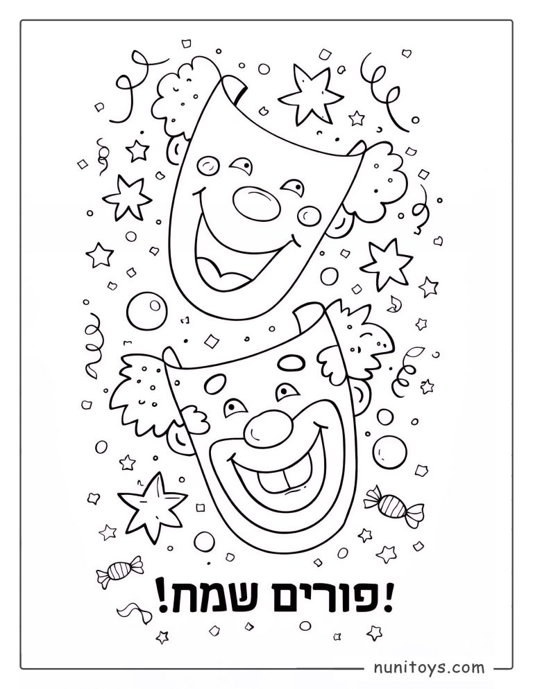 Coloriage de masques de Pourim pour enfants