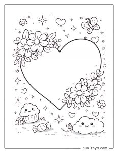 Cute Floral Heart Coloring Page