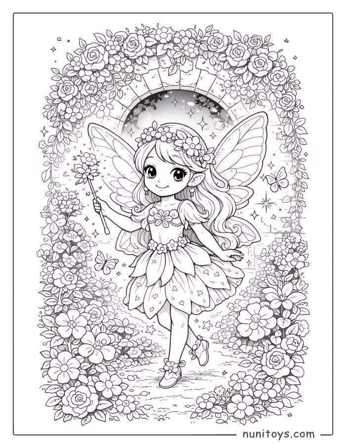 Flower Fairy in the Secret Garden Coloring page for Girls