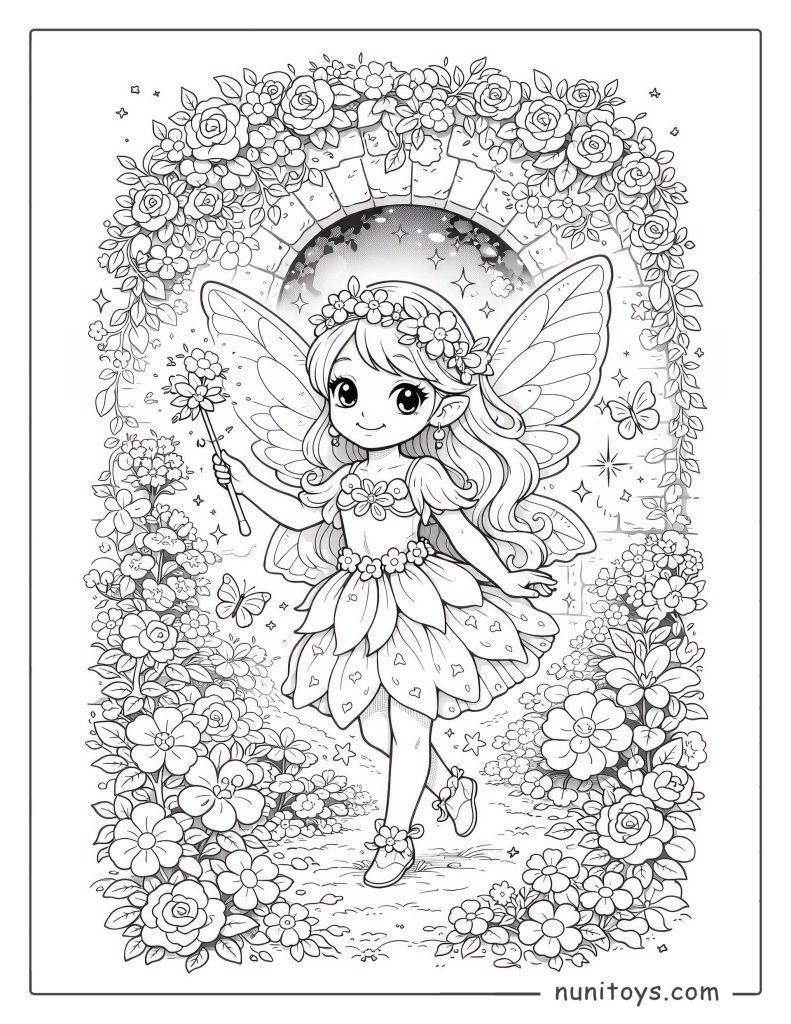 Flower Fairy in the Secret Garden Coloring page for Girls