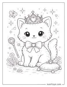 Gato adorable con varita mágica para colorear