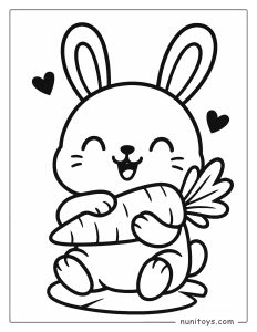 Coloriage lapin souriant avec une carotte