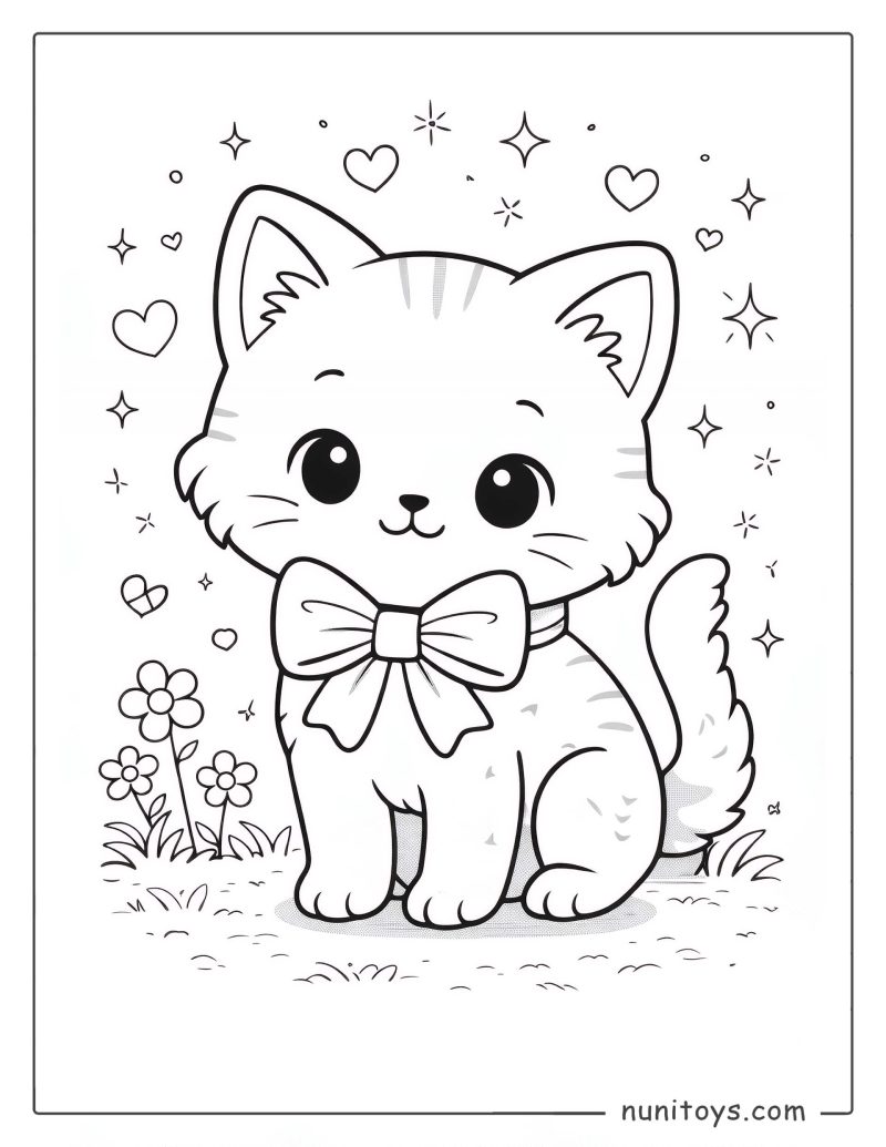 Página para colorear de gatito bonito y tierno