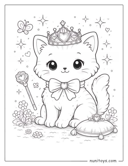 Princess Kitten with a Crown Coloring Page for Girls