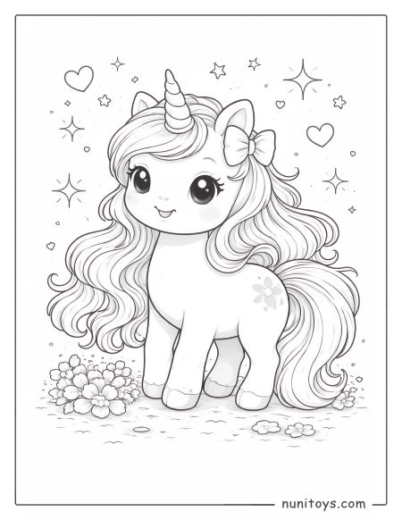 Smiling Kawaii Unicorn Coloring Page