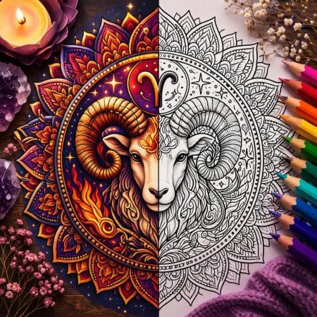 Aries Zodiac Sign Mandala Coloring Pages
