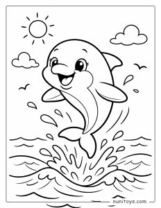 Dolphin Jumping Out of Ocean Waves Coloring Page
