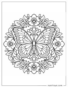 Butterfly Floral Mandala Coloring Page
