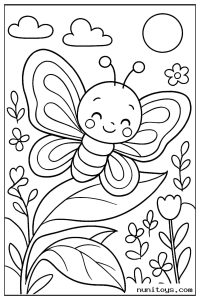 Butterfly Gliding Above Leaves and Garden Flowers
