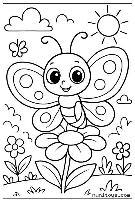 Butterfly Resting on a Flower in a Sunny Garden Coloring Page