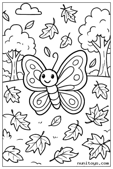 Butterfly Surrounded by Falling Leaves in a Forest