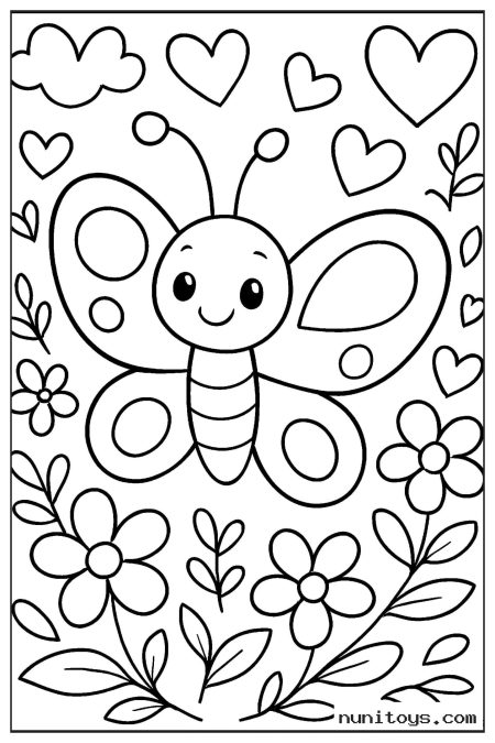 Butterfly Surrounded by Hearts and Flowers