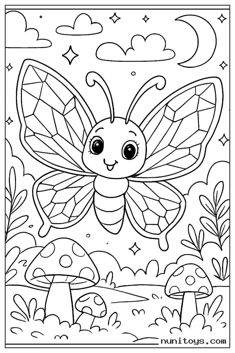 Coloriage papillon aux ailes de cristal sous la lune