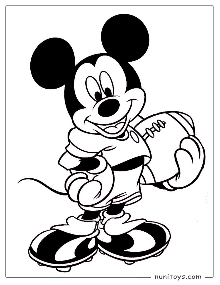 Coloriage Mickey Mouse tenant un ballon de football américain