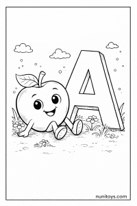 Cute Apple Next to Letter A Coloring Page for Kids