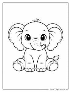 Página para colorear elefante bebé sonriente sentado