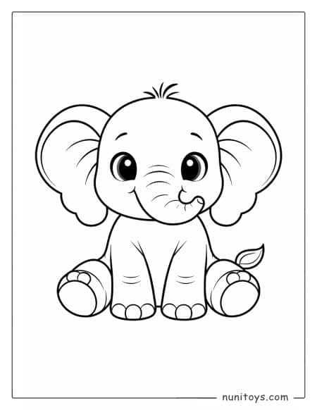 Página para colorear elefante bebé sonriente sentado