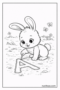 Cute Bunny Drawing Letter A Coloring Page for Kids