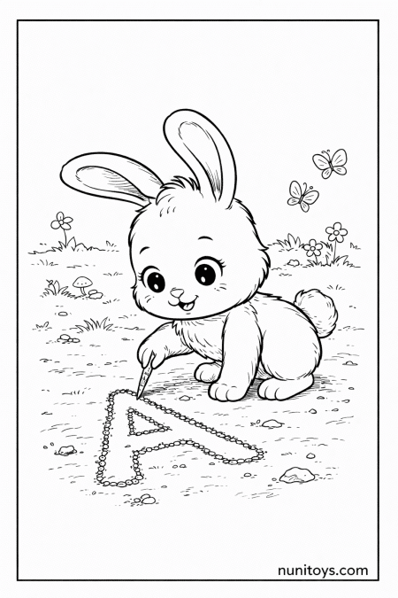 Cute Bunny Drawing Letter A Coloring Page for Kids