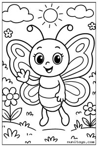 Cute Butterfly Waving in a Sunny Field Coloring Sheet