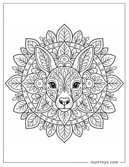 Cute Kangaroo Face Mandala Coloring Sheet for Kids