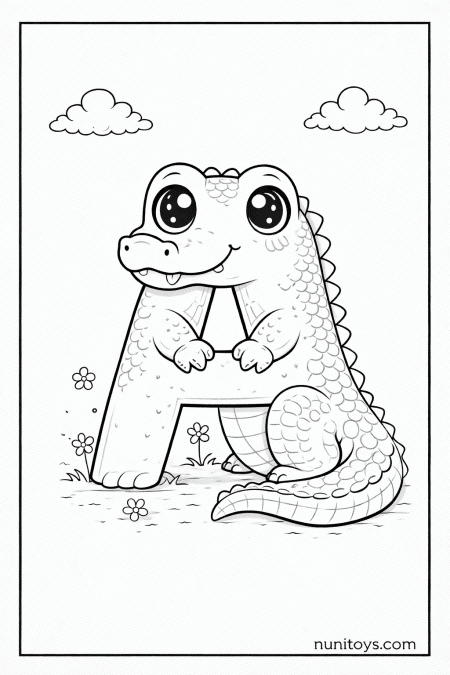 Cute Letter A Alligator Coloring Page for Kids