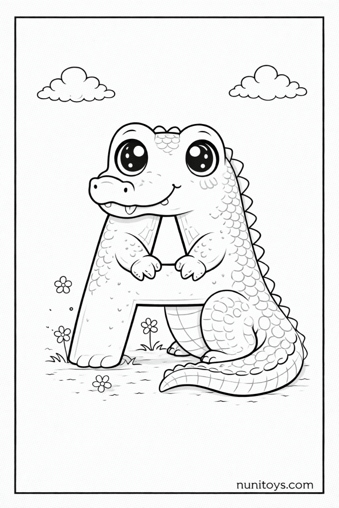 Cute Letter A Alligator Coloring Page for Kids