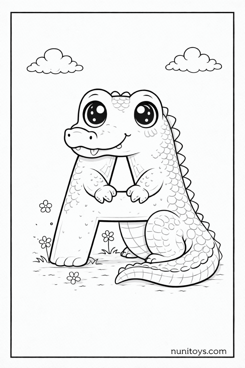 Cute Letter A Alligator Coloring Page - Free PDF Download