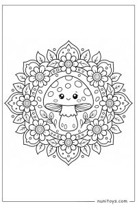 Cute Mushroom Floral Mandala Coloring Page