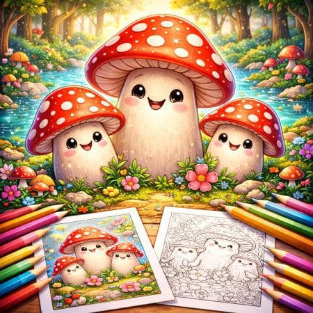 Cute Mushrooms Coloring Pages