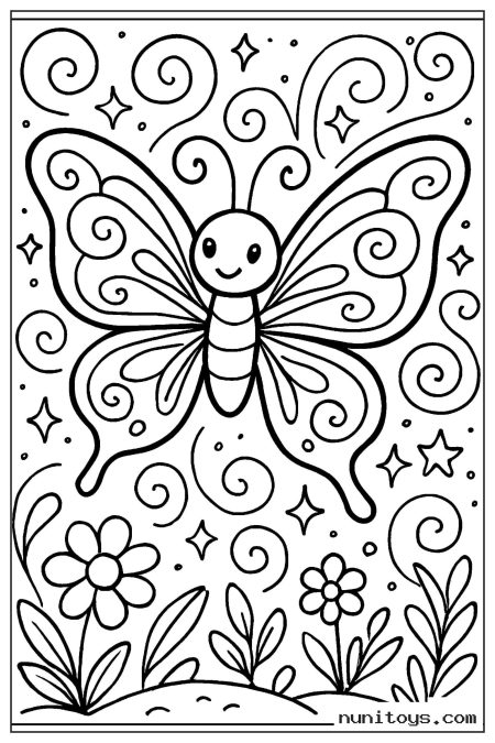 Decorative Butterfly with Swirling Patterns and Stars